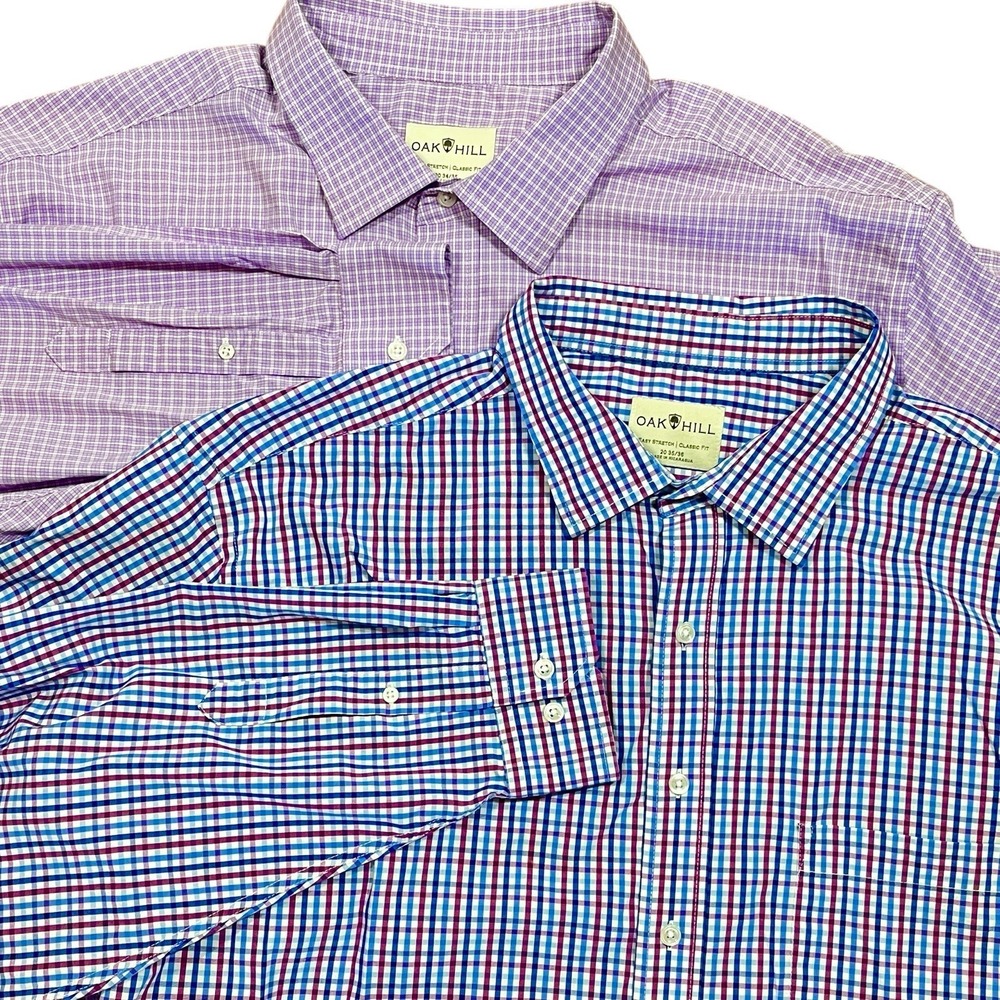 Lot of 2 Oak HIll Button Up Shirts Mens 4XL Cotton Blend Stretch Long Sleeve